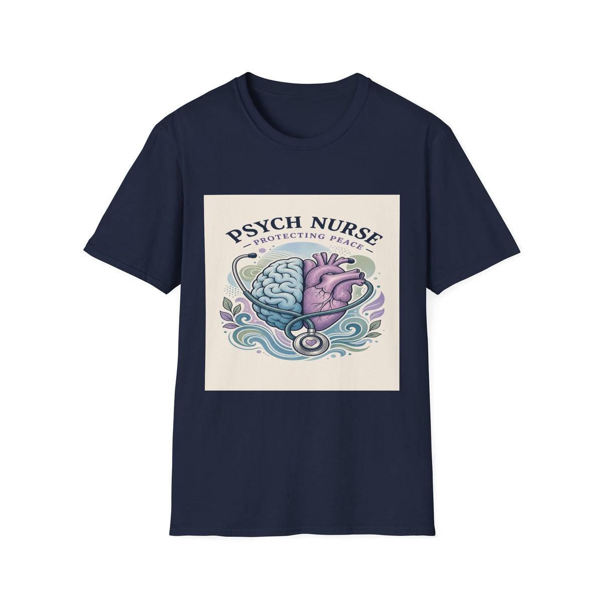 Stylized Brain And Heart Illustration With Stethoscope Art- Graphic Tees