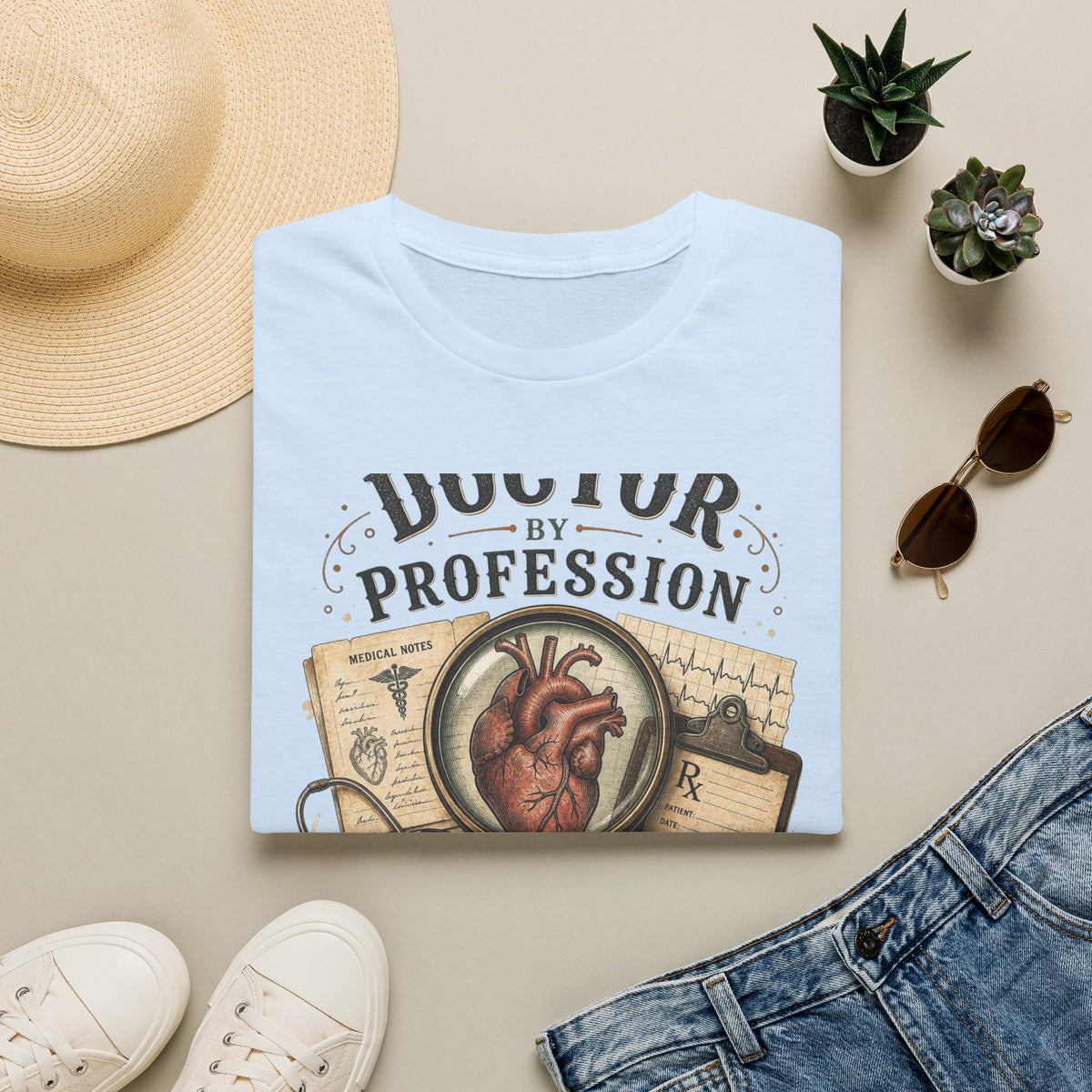 Vintage Detective Inspired T Shirt Featuring Anatomical Heart And Magnifying Glass