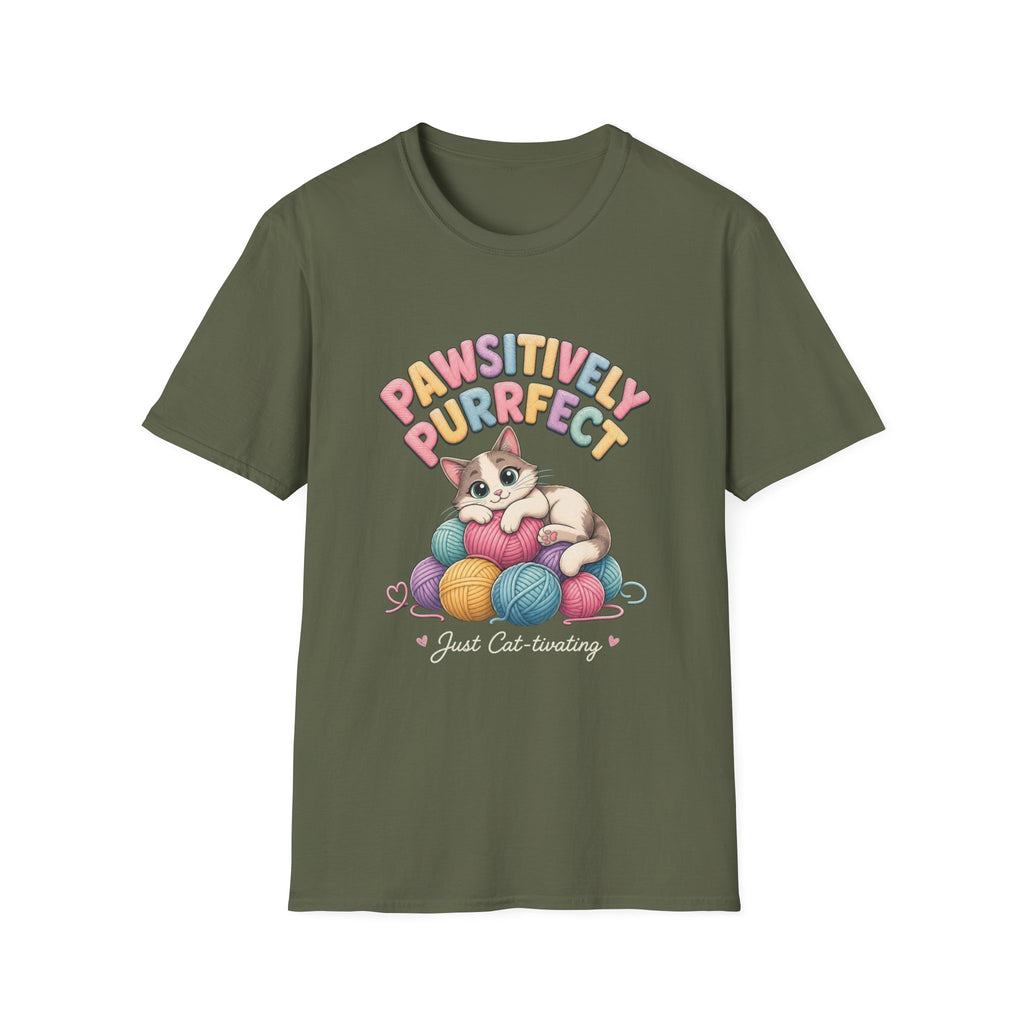 Pawsitively Purrfect Cat T-Shirt — Cute Kitten Yarn Lover Tee