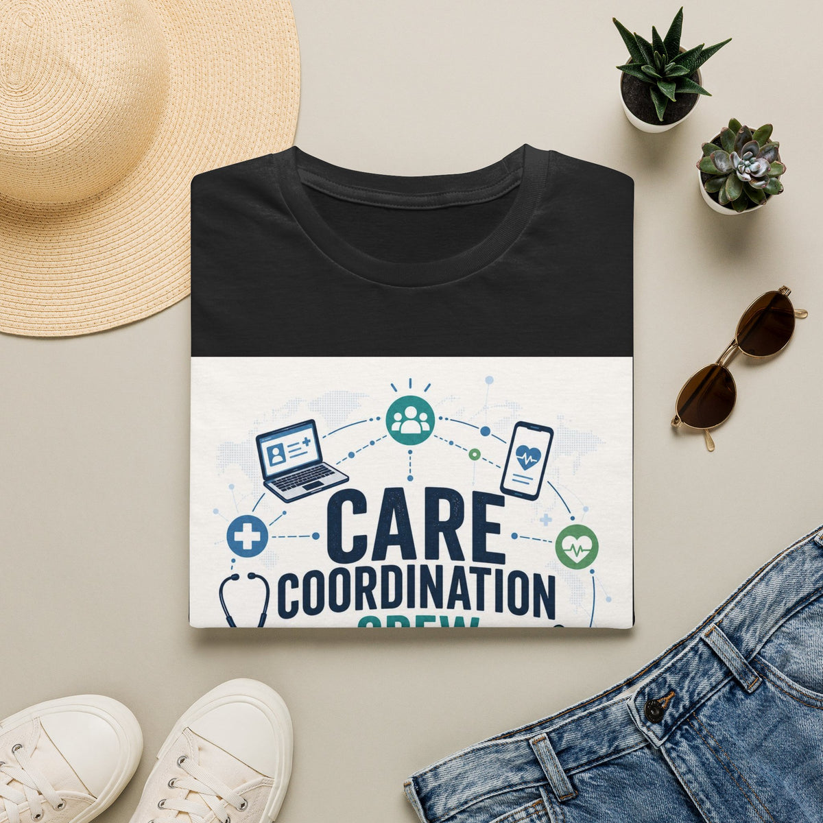 T Shirt Graphic Featuring Modern Aesthetic Care Coordination Crew