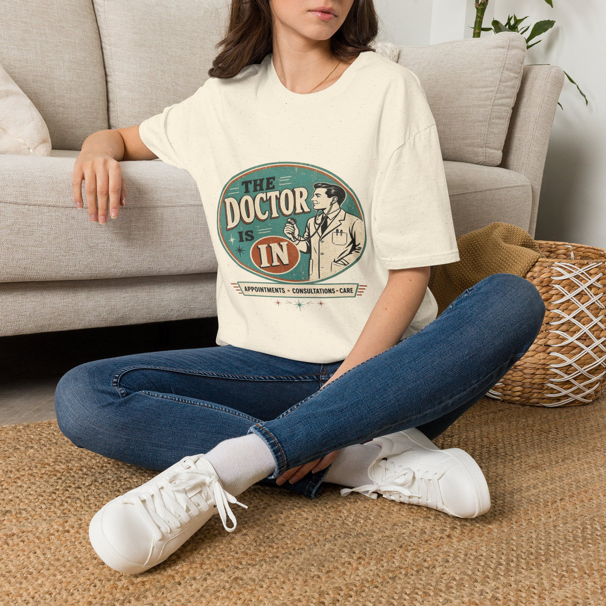 Vintage 1950s Doctor Office Graphic With Classic Badge- Graphic Tees