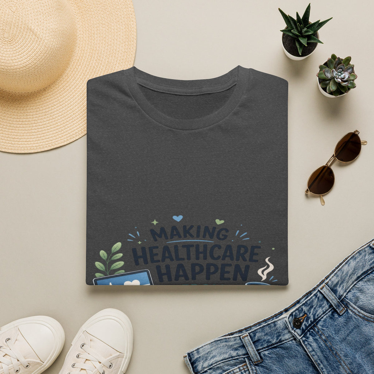 Inspirational T-shirt Design Celebrating Healthcare From Desk- Graphic Tees