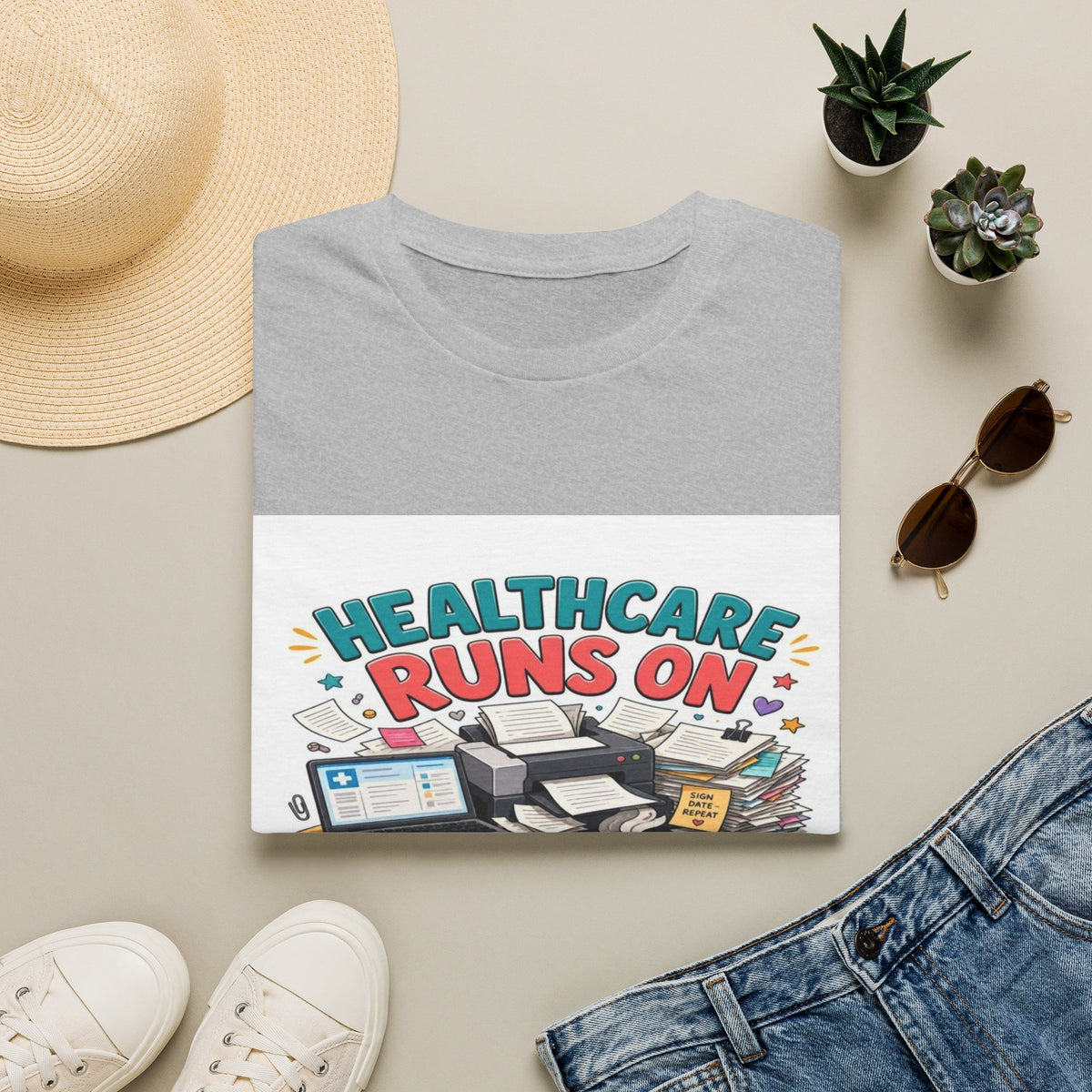 Humorous T-shirt Design Highlighting Healthcare's Paperwork Chaos- Graphic Tees