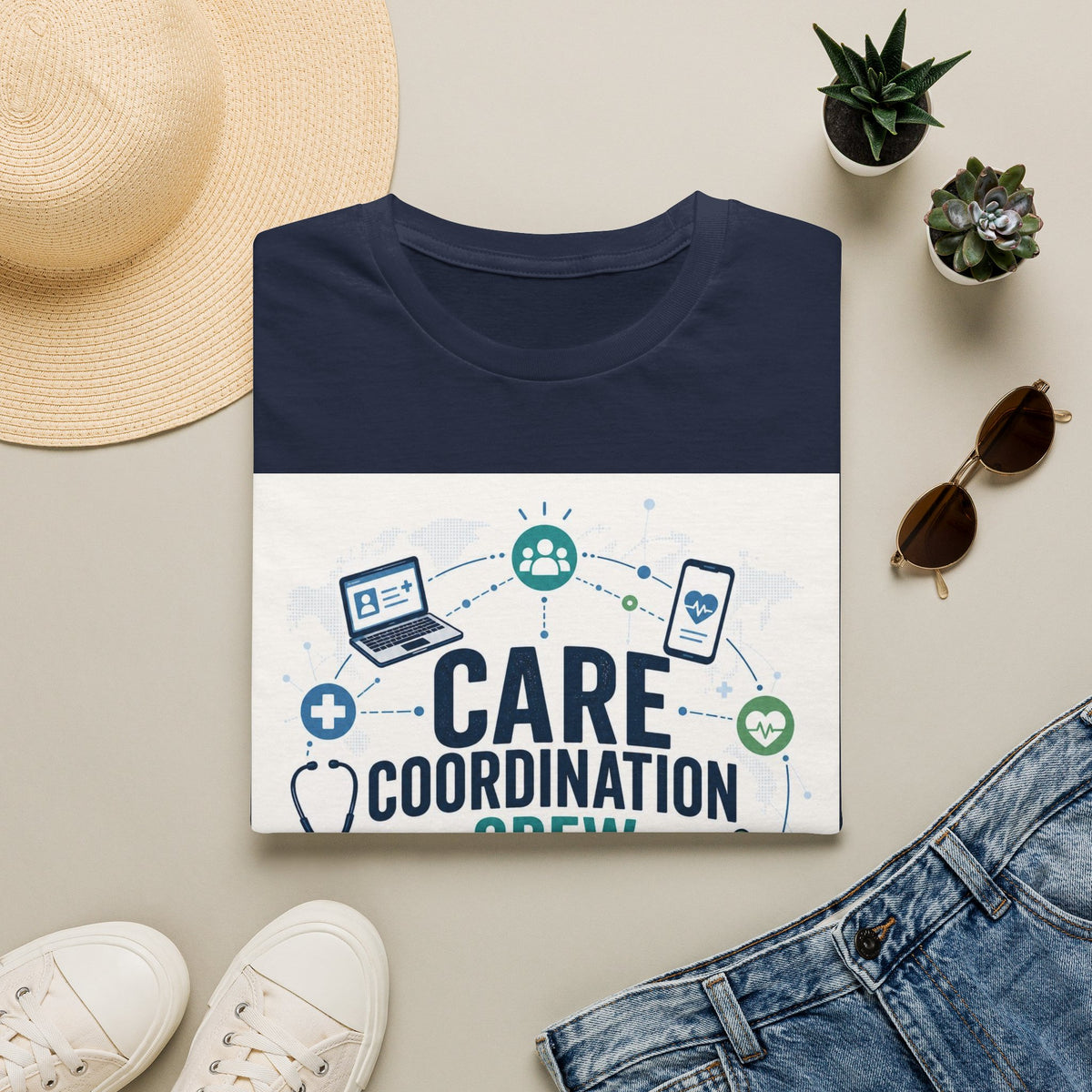 T Shirt Graphic Featuring Modern Aesthetic Care Coordination Crew