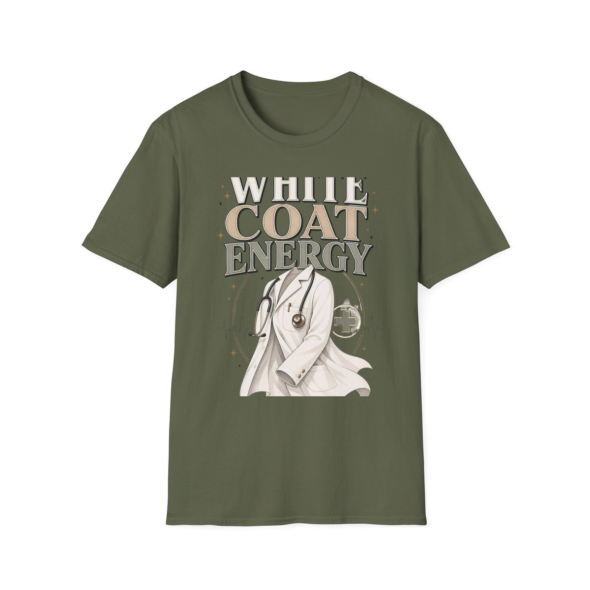 Elegant T Shirt Design Featuring White Coat Energy Typography