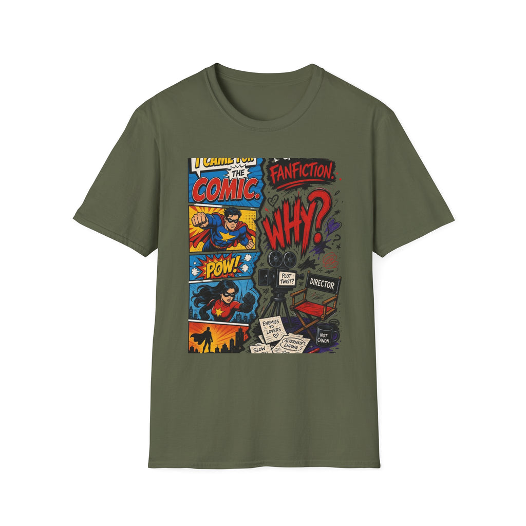 Split T Shirt Design Featuring Comic Panels And Fanfiction Elements