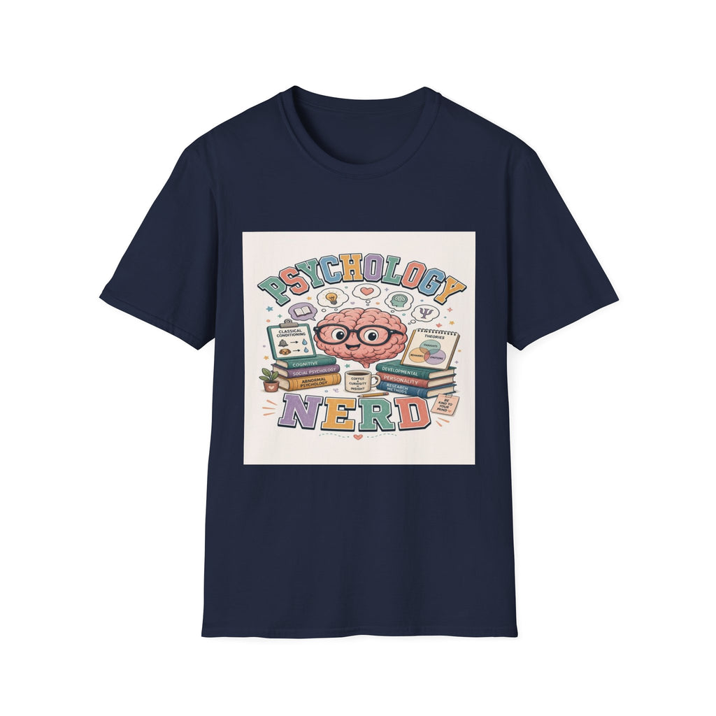 Playful Psychology Nerd T-Shirt Design Featuring Brain And Books- Graphic Tees