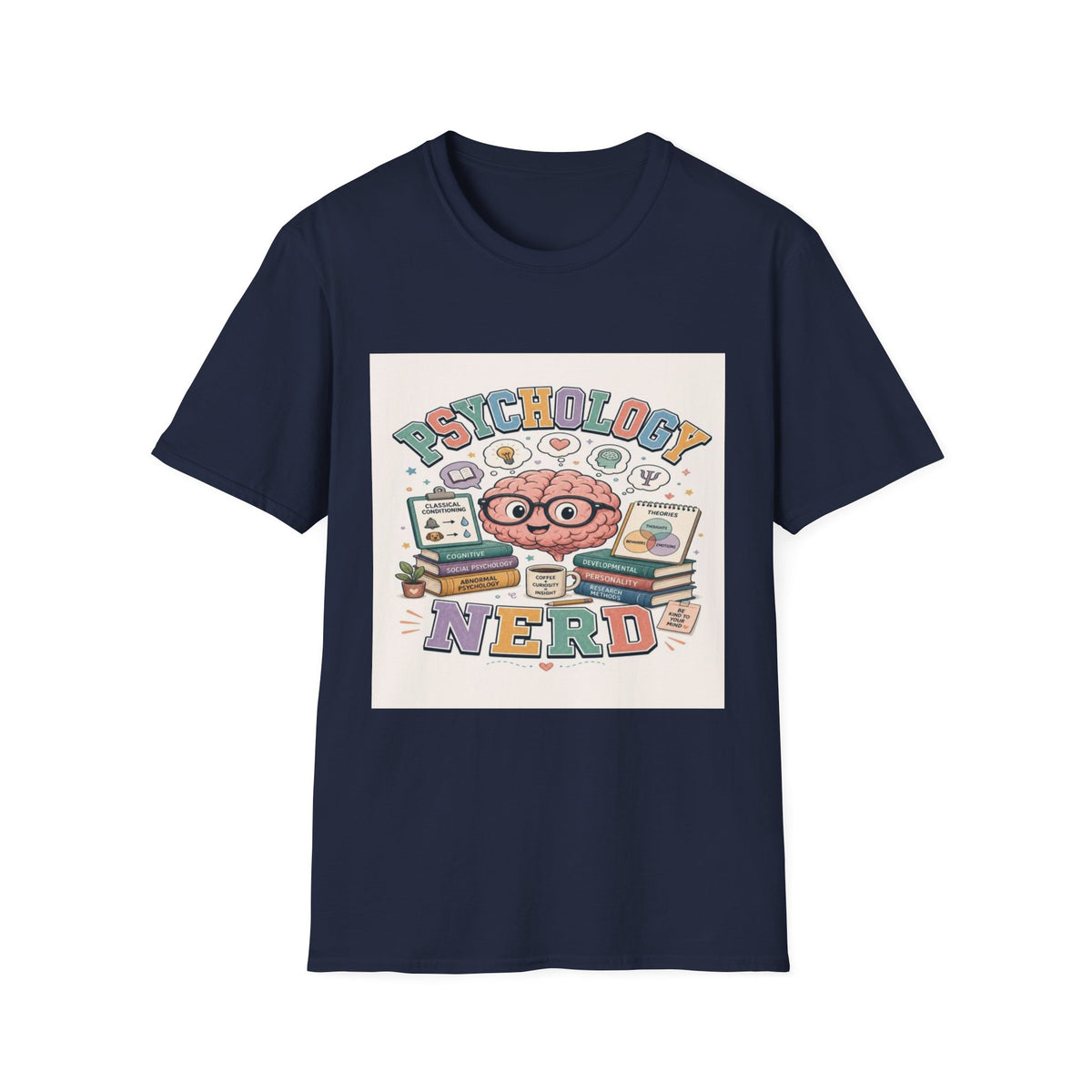 Playful Psychology Nerd T-Shirt Design Featuring Brain And Books- Graphic Tees