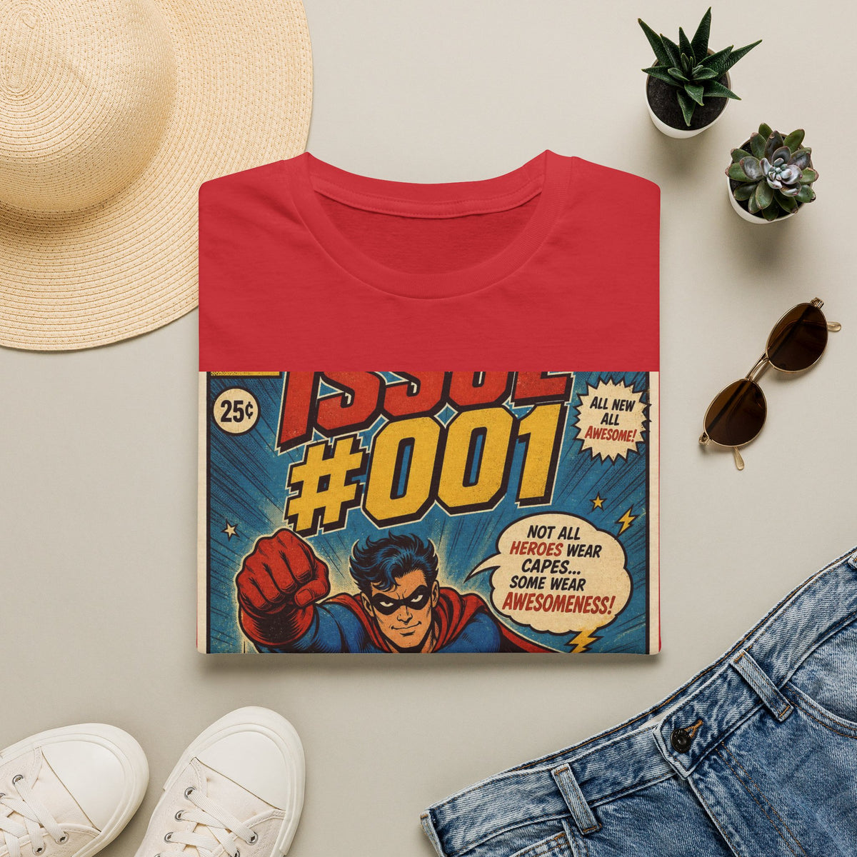 Vintage Comic Book T Shirt Design Featuring Original Superhero