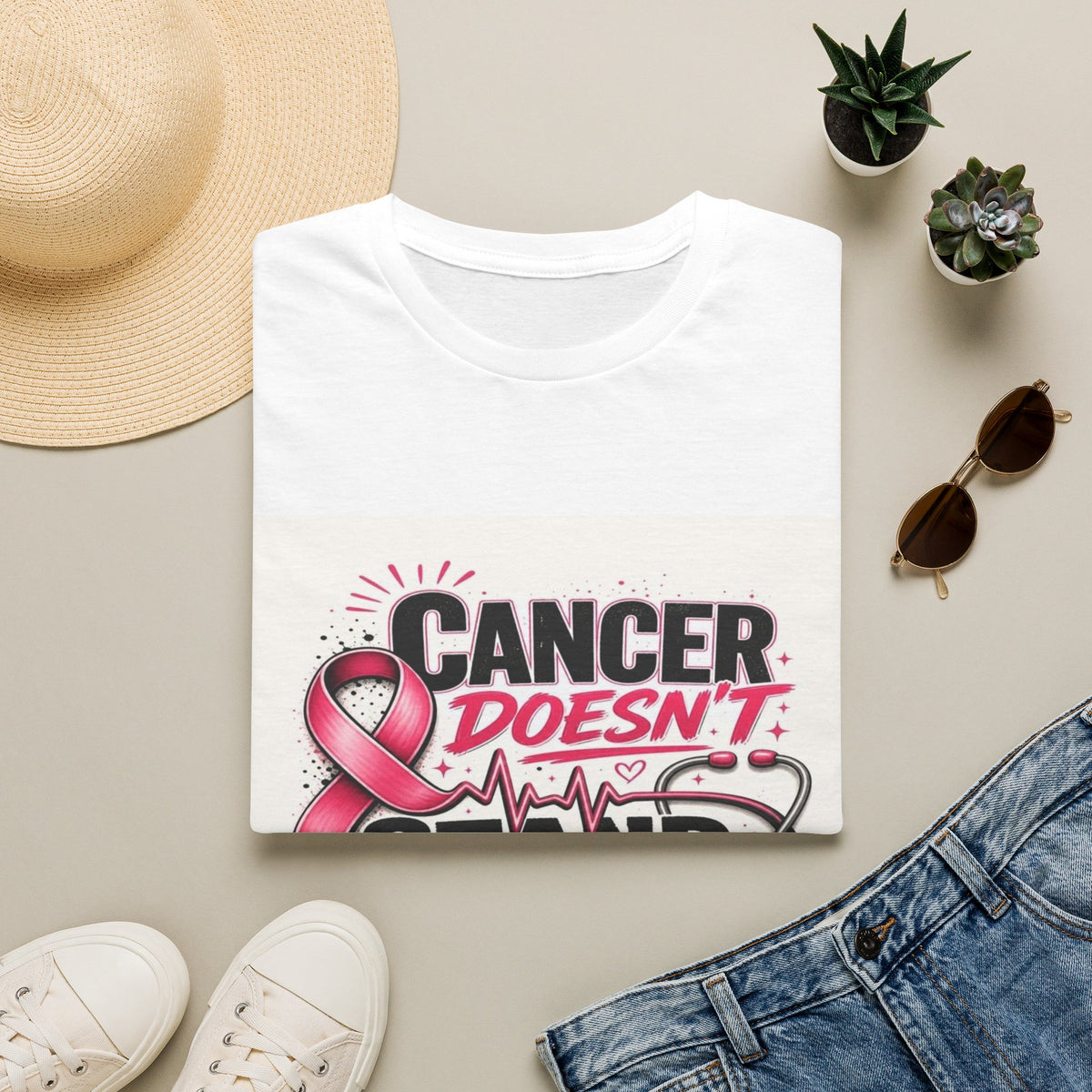 Bold Oncology Nurse Design Featuring Empowering Phrase With Awareness Ribbon- Graphic Tees
