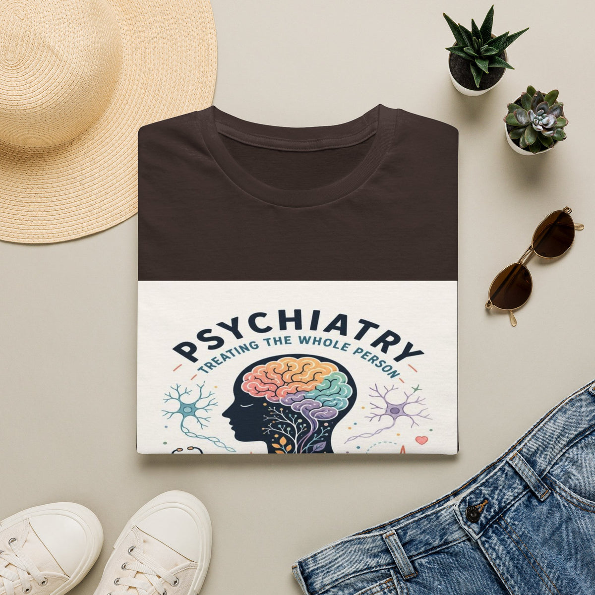 Colorful Brain And Heart In Human Silhouette With Text- Graphic Tees