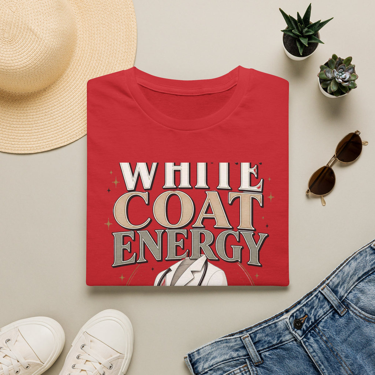 Elegant T Shirt Design Featuring White Coat Energy Typography