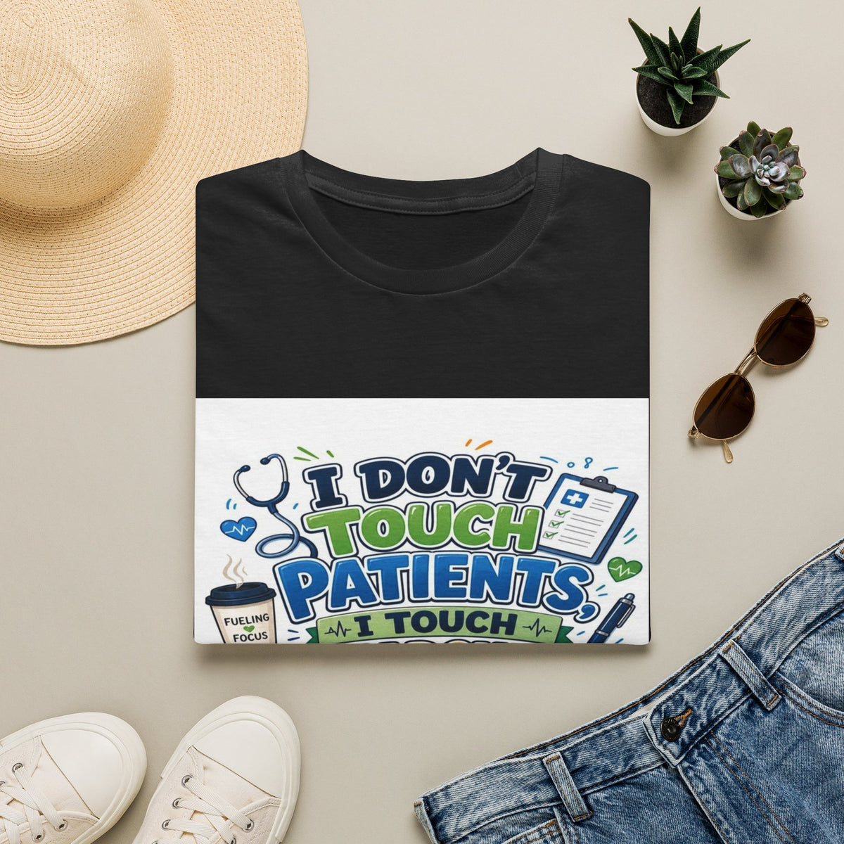 Humorous T-shirt Design Featuring Playful Healthcare And Spreadsheet Imagery- Graphic Tees