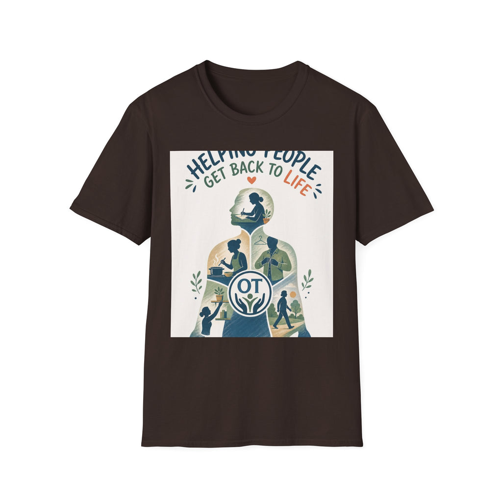 T Shirt Design Featuring Daily Activities Silhouette With OT Symbol