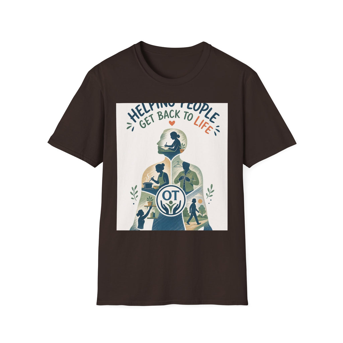 T Shirt Design Featuring Daily Activities Silhouette With OT Symbol