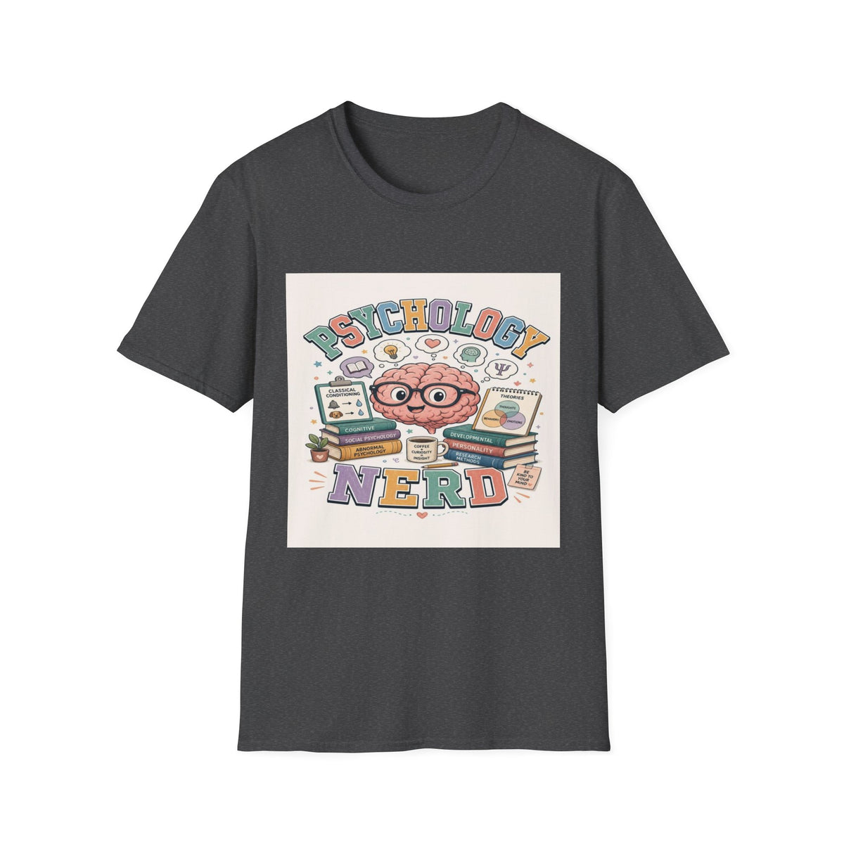 Playful Psychology Nerd T-Shirt Design Featuring Brain And Books- Graphic Tees