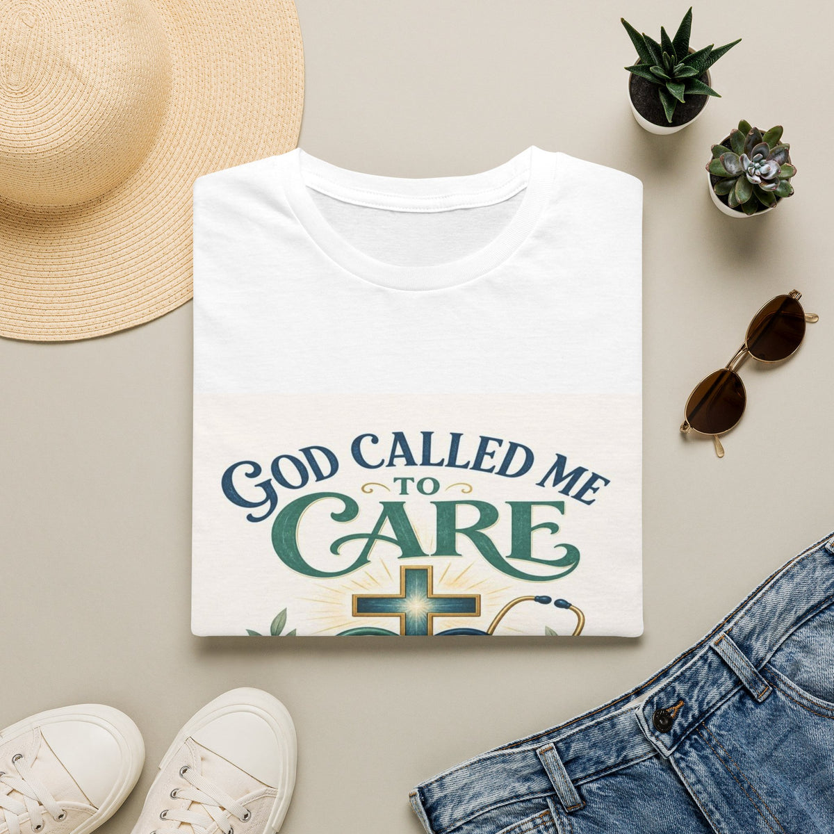 T-Shirt Design Featuring Faith Inspired Care Elements- Graphic Tees