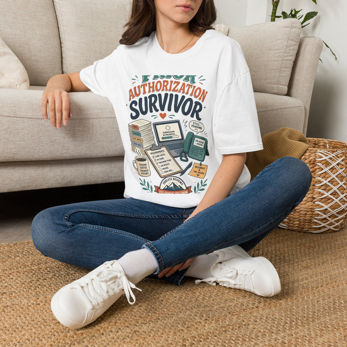 Bold T Shirt Design Showcasing PRIOR AUTHORIZATION SURVIVOR