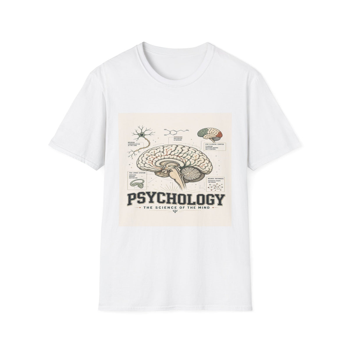 Human Brain Illustration Featuring Neural Pathways And Typography- Graphic Tees