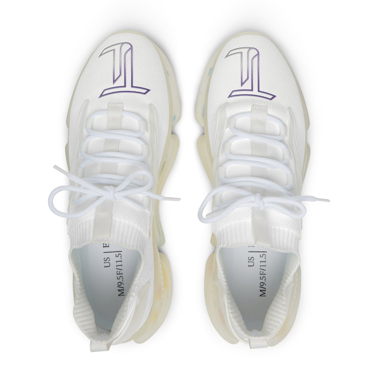 Men White Mesh Sneakers — Lightweight Athletic Shoes with Purple Accent & Cushioned Sole