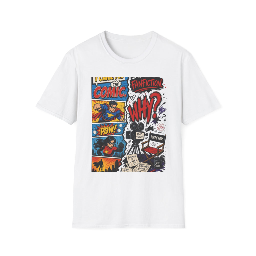 Split T Shirt Design Featuring Comic Panels And Fanfiction Elements