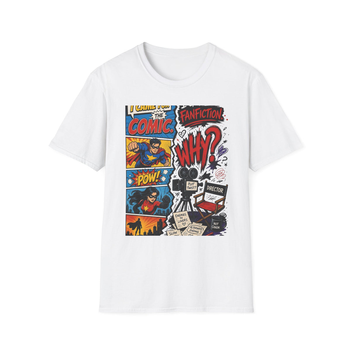 Split T Shirt Design Featuring Comic Panels And Fanfiction Elements