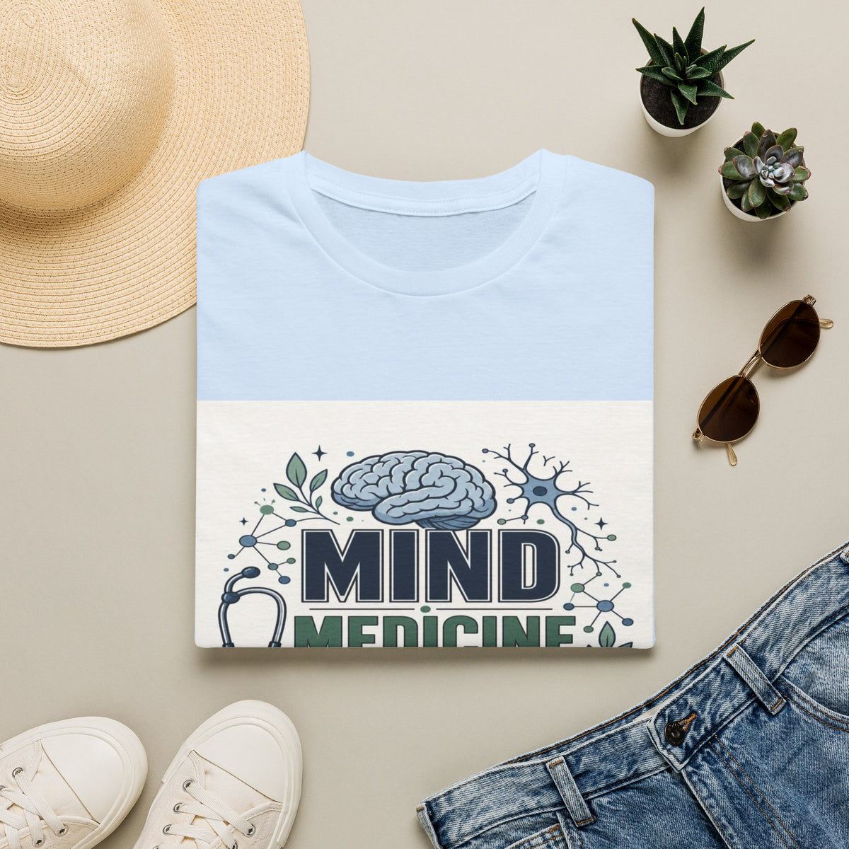 Illustration of Stacked Words Mind Medicine Healing with Medical Icons- Graphic Tees