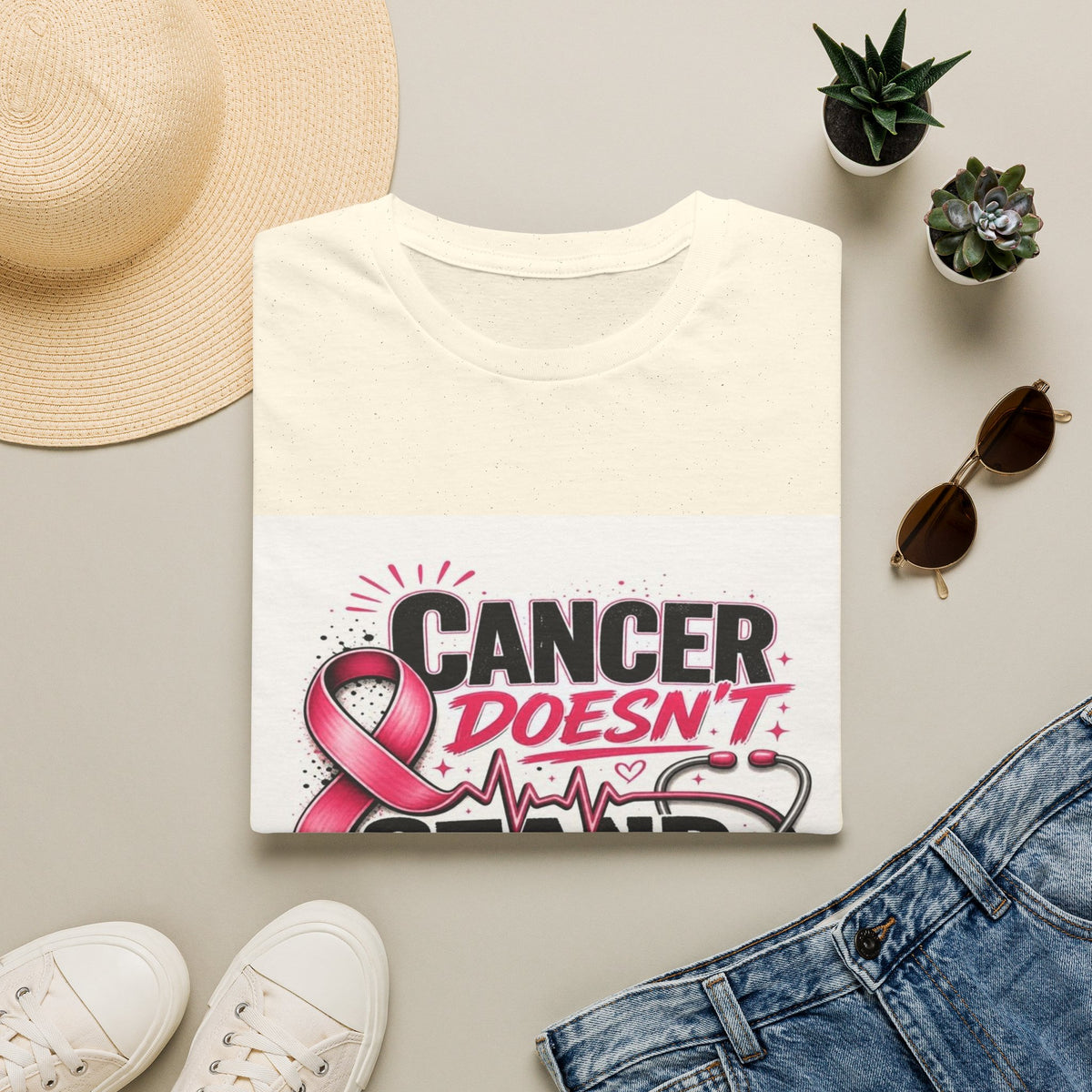 Bold Oncology Nurse Design Featuring Empowering Phrase With Awareness Ribbon- Graphic Tees