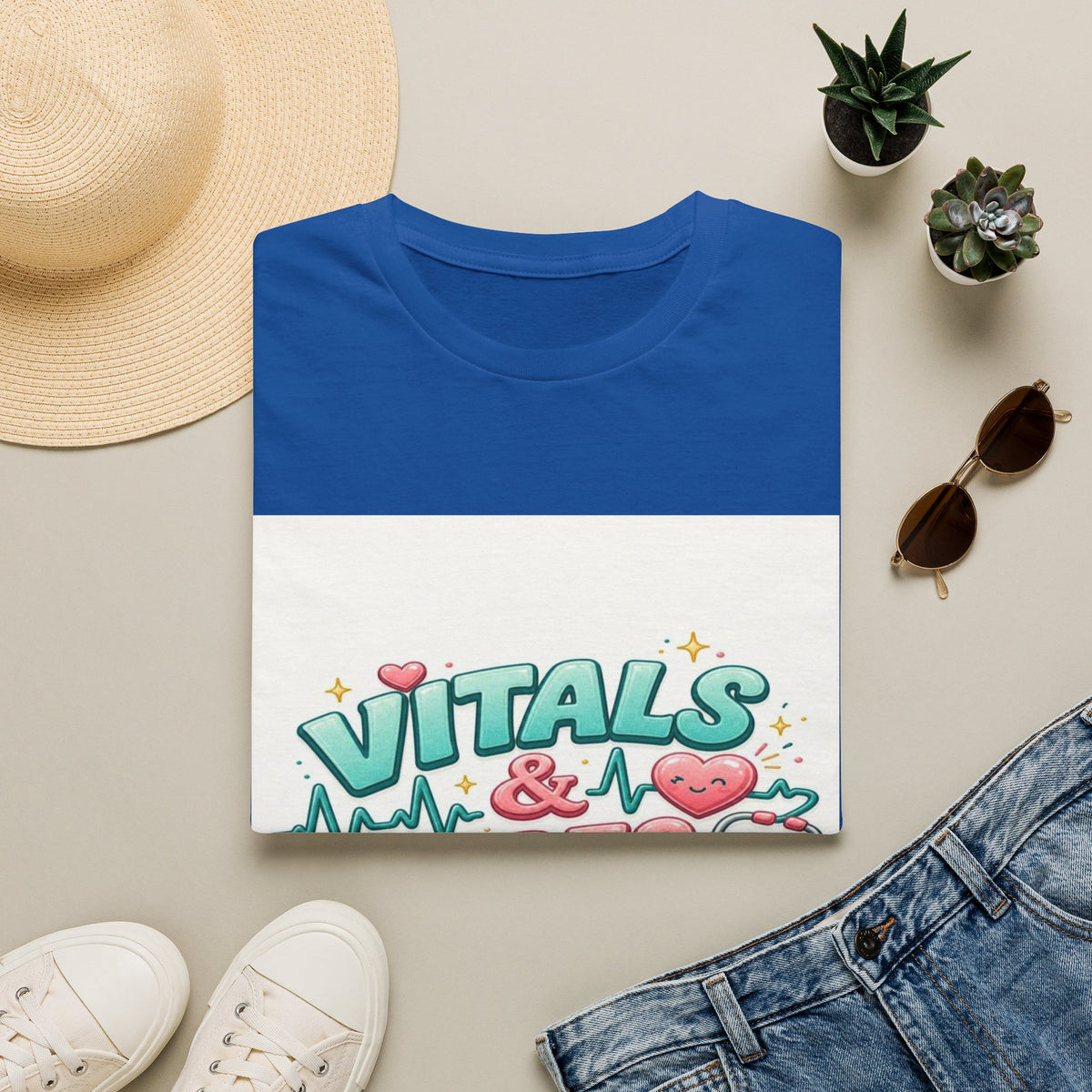 Trendy Healthcare T-Shirt Design Featuring Vitals And Vibes- Graphic Tees