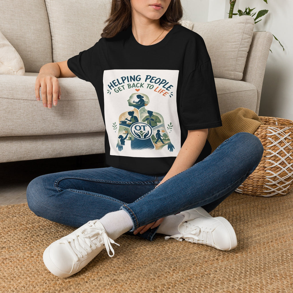 T-shirt Design Featuring Daily Activities Silhouette With OT Symbol- Graphic Tees