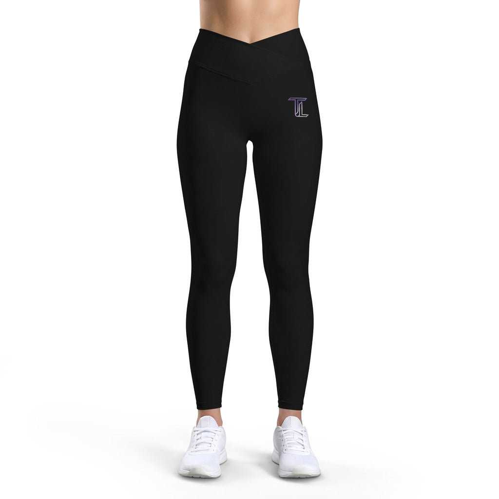 Midnight Motion Leggings — Black High-Waist Yoga Leggings with Small Purple 'T' Monogram