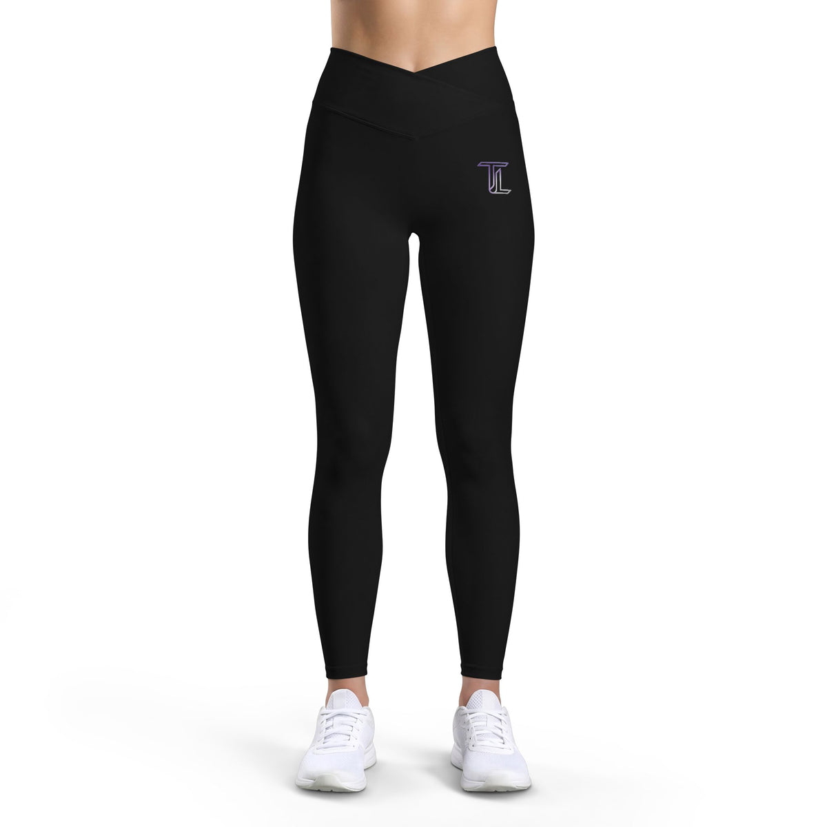 Midnight Motion Leggings — Black High-Waist Yoga Leggings with Small Purple 'T' Monogram