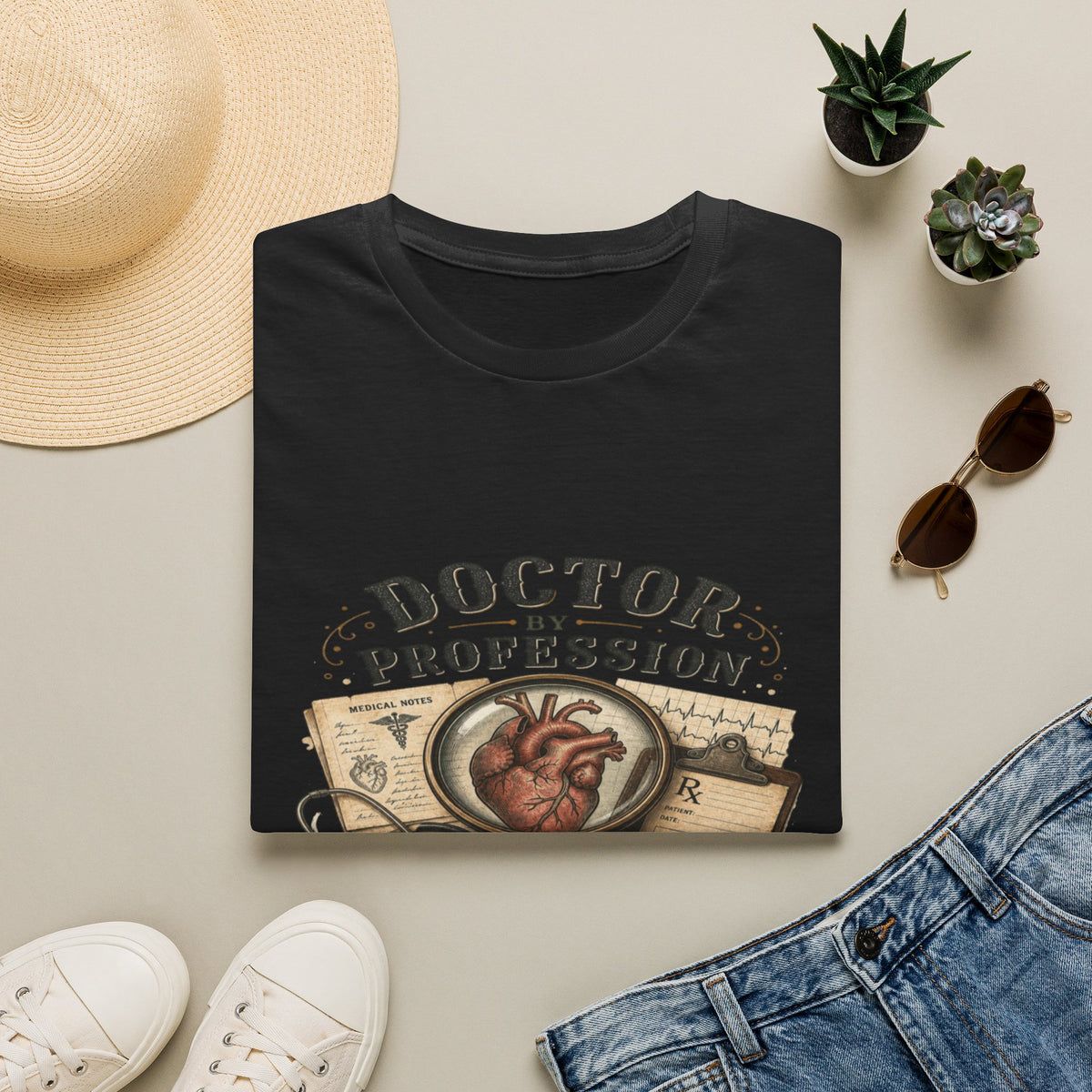 Vintage Detective-Inspired T-Shirt Featuring Anatomical Heart And Magnifying Glass- Graphic Tees