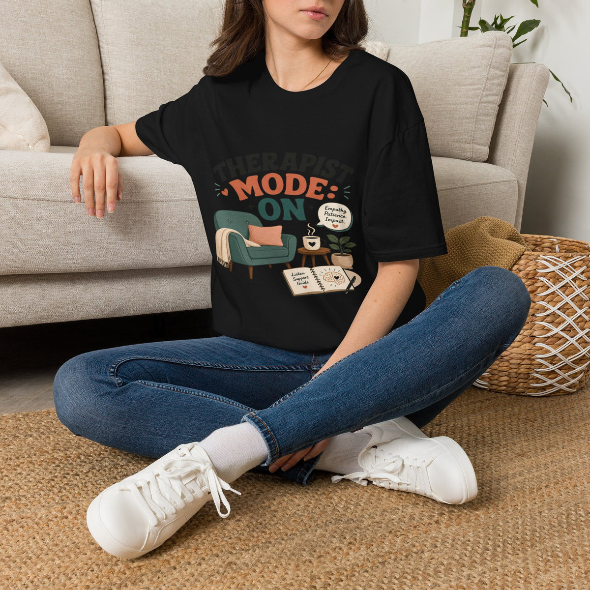 Bold Typography Depicting Therapist Mode With Stylish Illustrations- Graphic Tees
