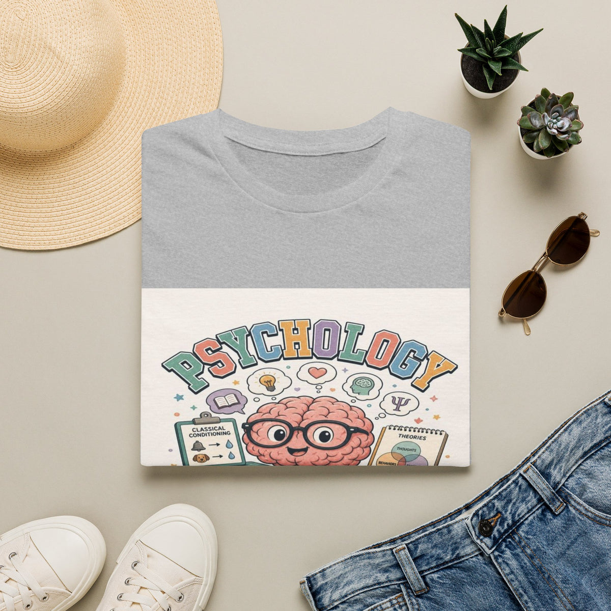 Playful Psychology Nerd T-Shirt Design Featuring Brain And Books- Graphic Tees