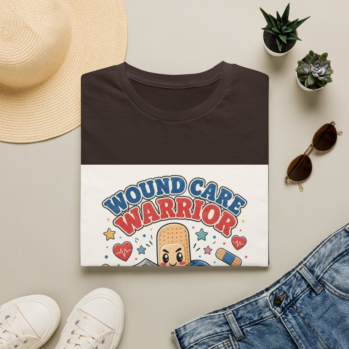 Wound Care Warrior T-Shirt Design Featuring Playful Bandage Character- Graphic Tees