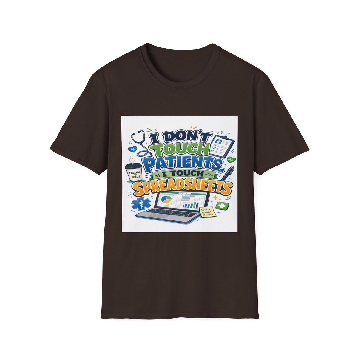 Humorous T-shirt Design Featuring Playful Healthcare And Spreadsheet Imagery- Graphic Tees