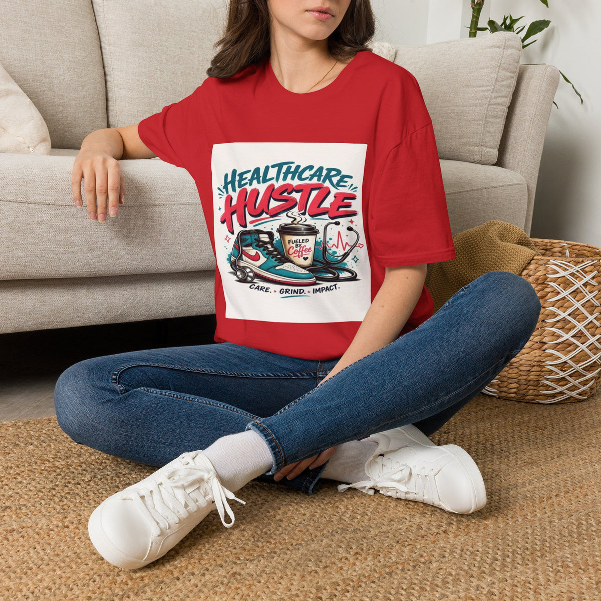 Dynamic T-Shirt Design Featuring Healthcare Hustle Text- Graphic Tees
