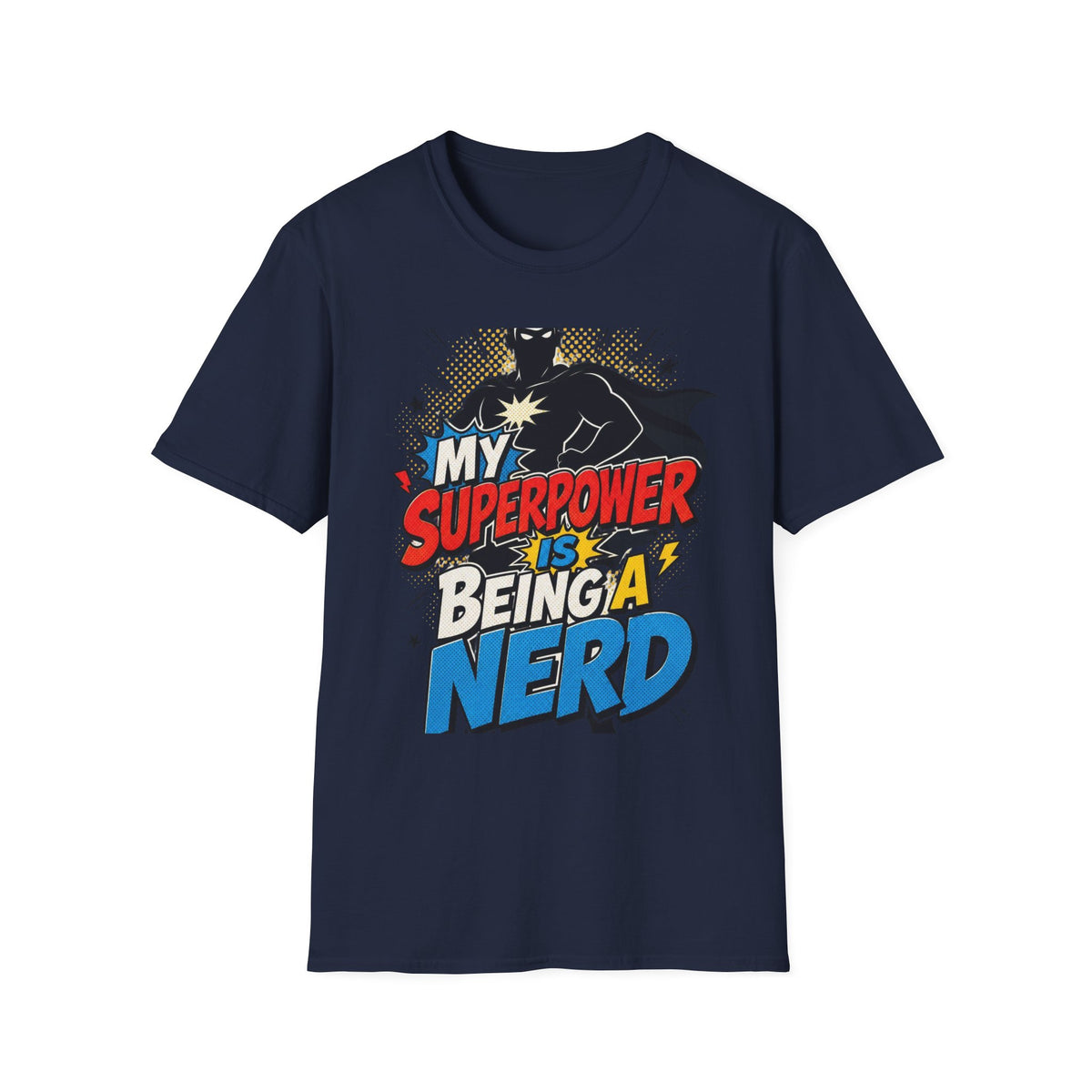 Comic Book Typography Celebrating Nerd Culture With Superhero Silhouette