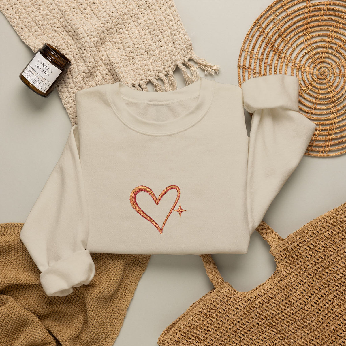 Embroidered Gold Heart Crewneck Sweatshirt