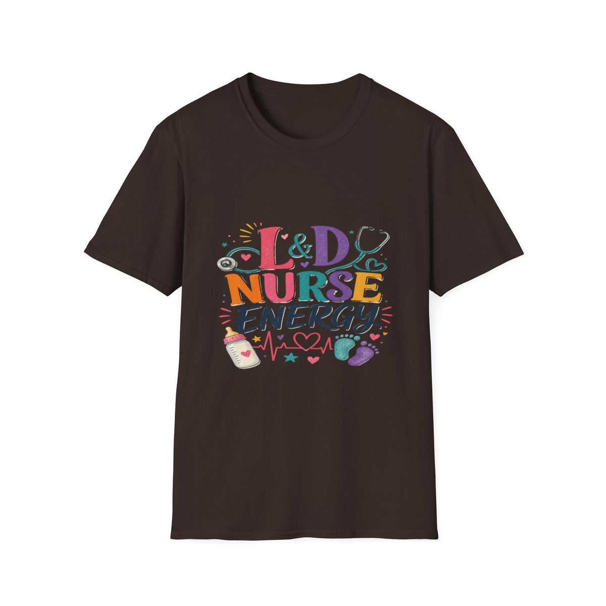 L&D Nurse Energy Trendy T-Shirt Design with Vibrant Elements- Graphic Tees