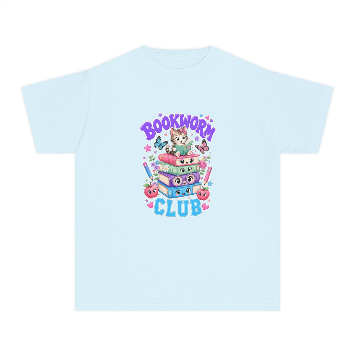 Youth Tee — Cute "Bookworm Club" Stack Graphic