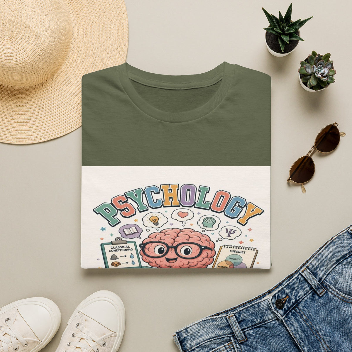 Playful Psychology Nerd T-Shirt Design Featuring Brain And Books- Graphic Tees