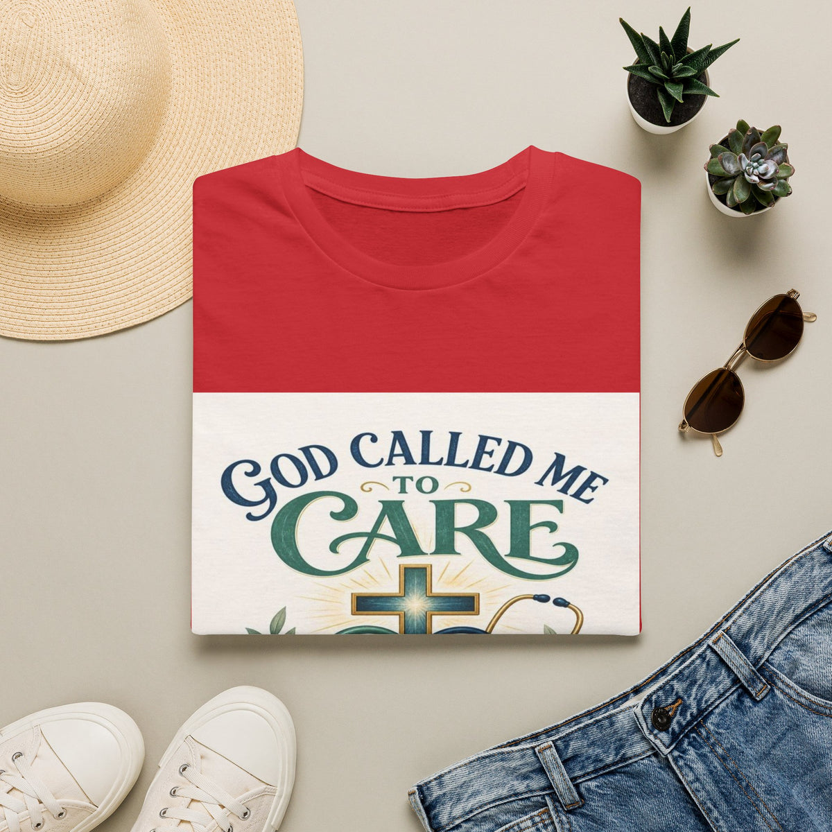 T-Shirt Design Featuring Faith Inspired Care Elements- Graphic Tees