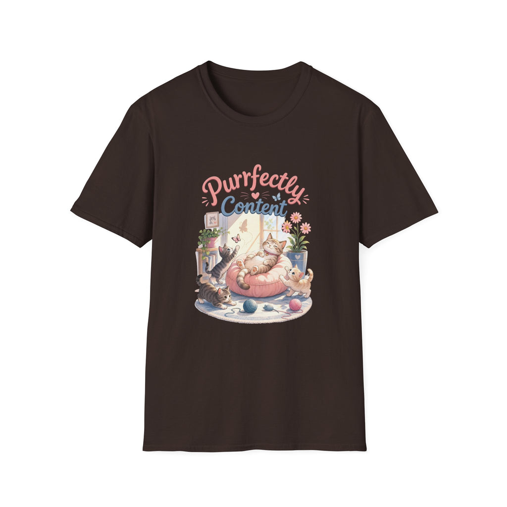 Purrfectly Content T-Shirt — Cute Cat Graphic Tee for Cat Lovers