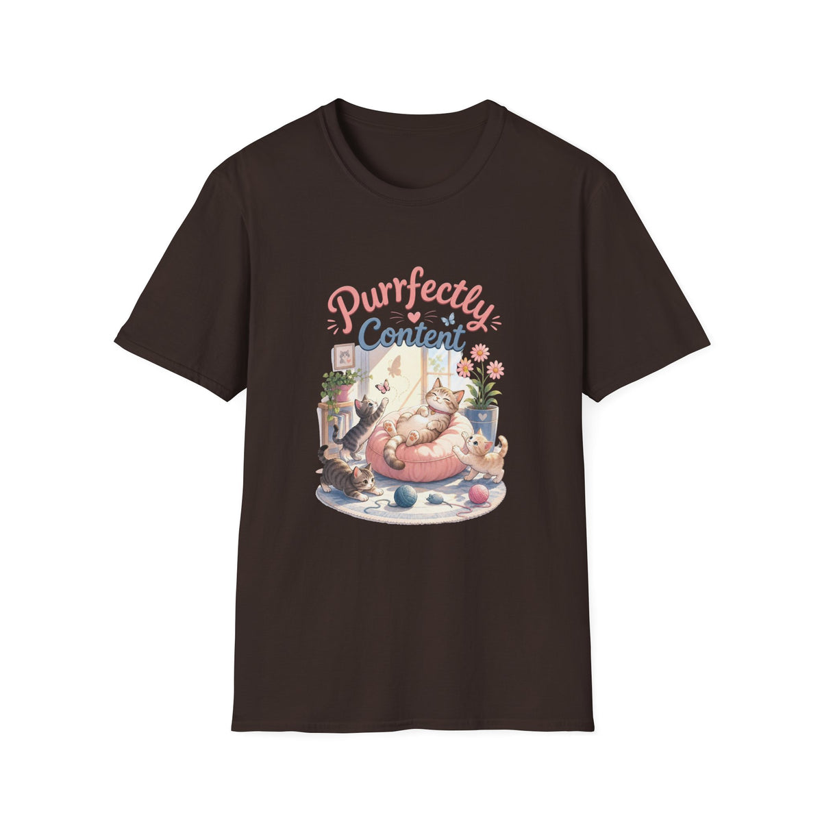 Purrfectly Content T-Shirt — Cute Cat Graphic Tee for Cat Lovers