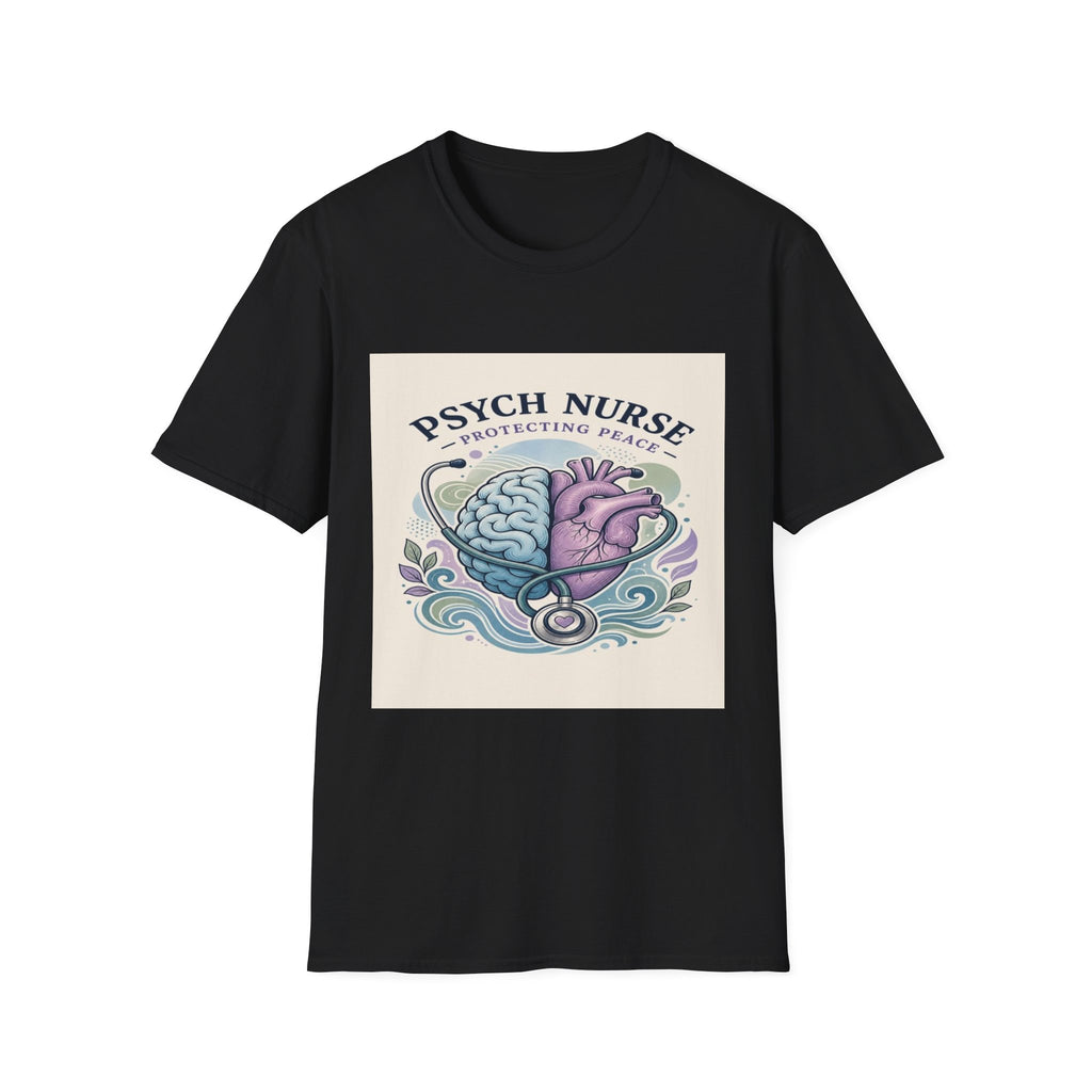 Stylized Brain And Heart Illustration With Stethoscope Art- Graphic Tees