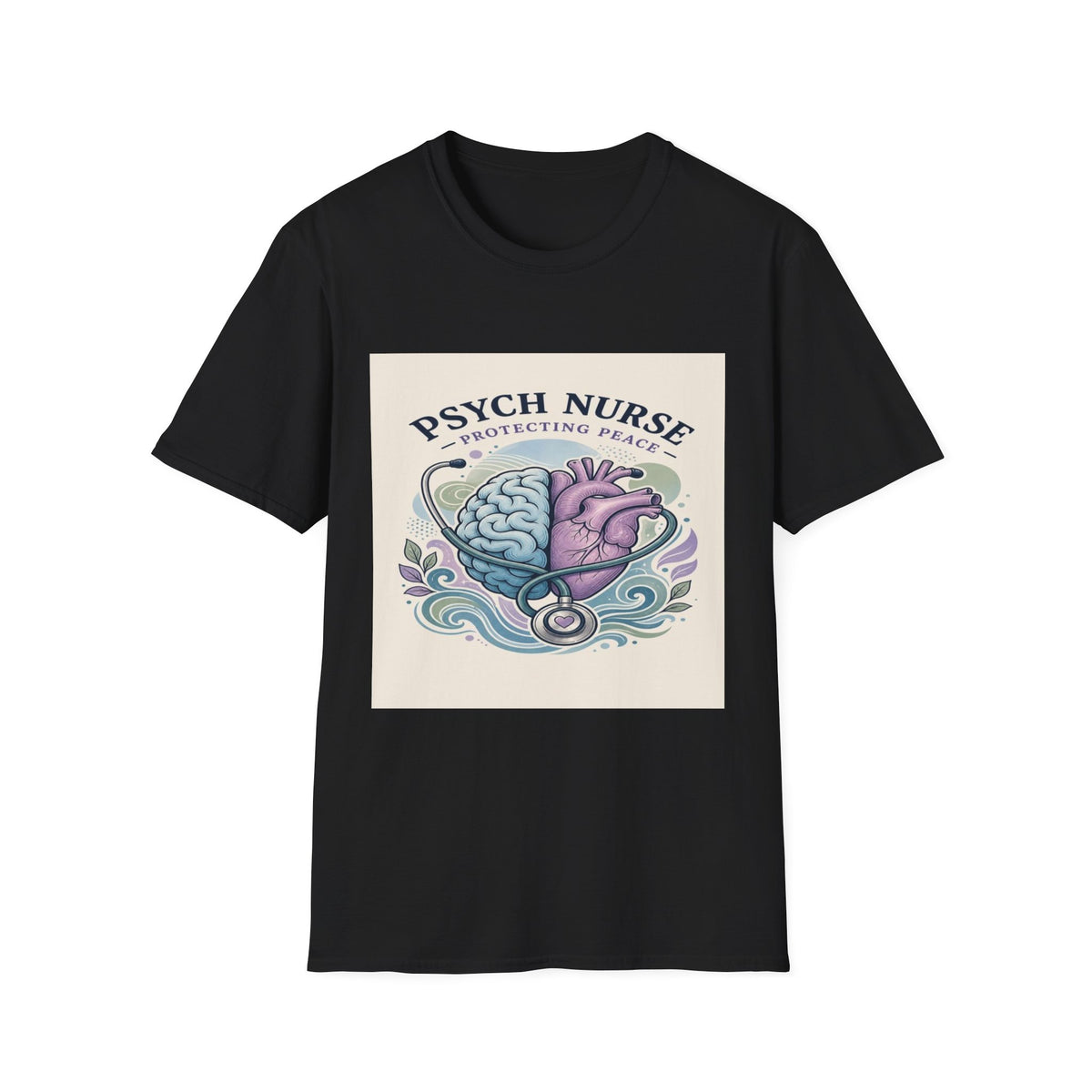 Stylized Brain And Heart Illustration With Stethoscope Art- Graphic Tees