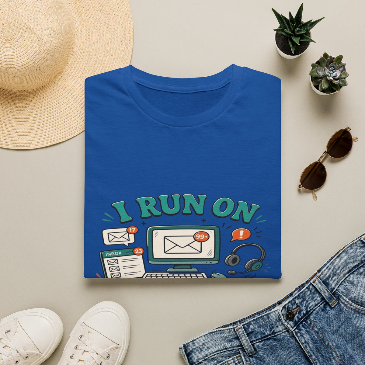 Bold T-Shirt Design With Playful Email And Coffee Illustrations- Graphic Tees