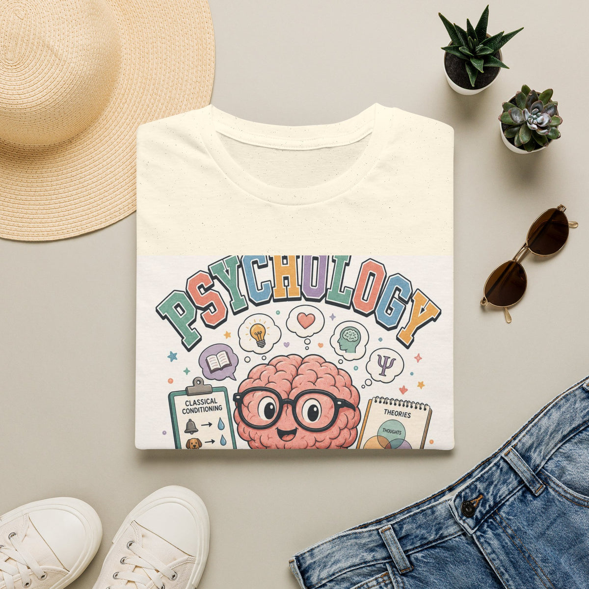 Playful Psychology Nerd T Shirt Design Featuring Brain And Books